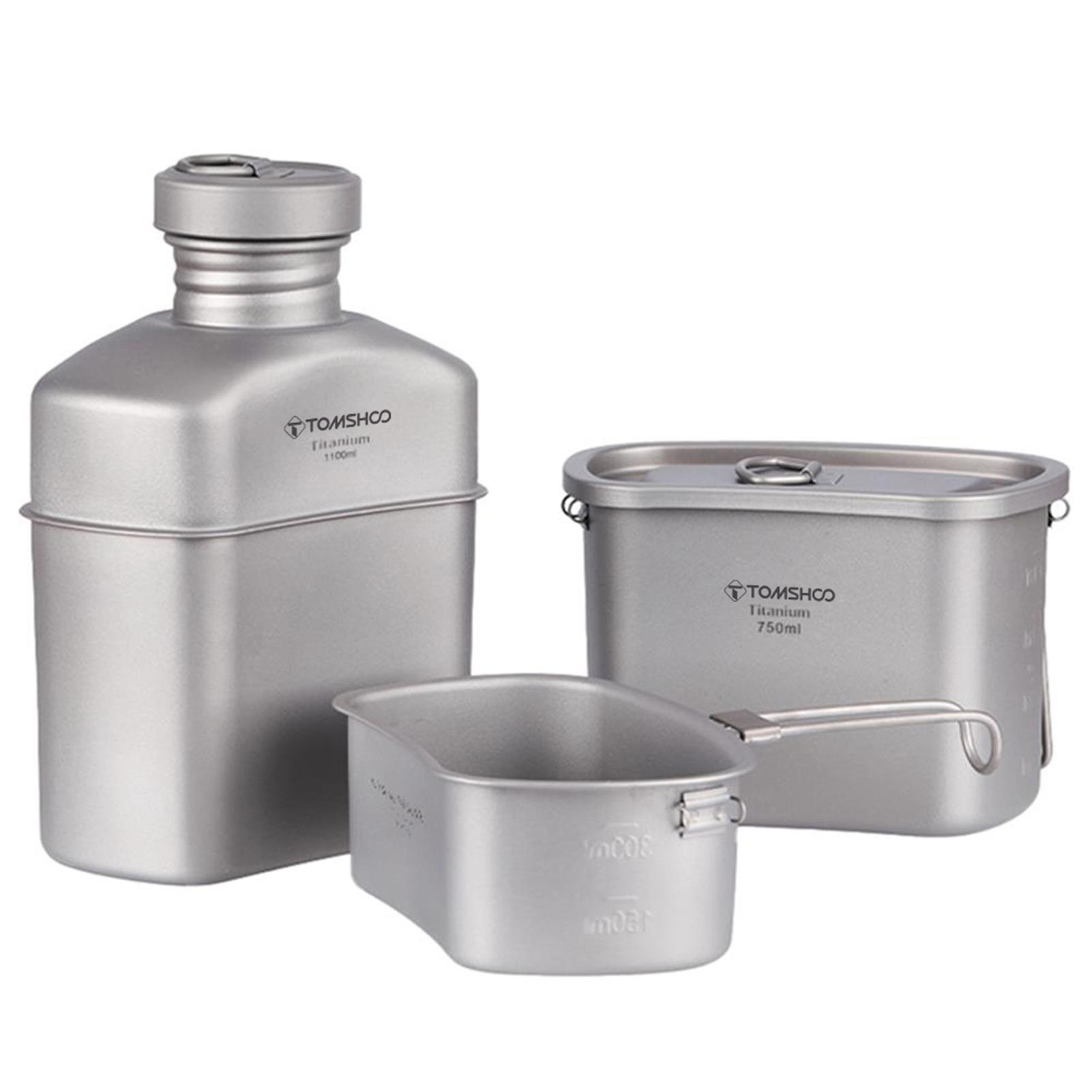 TOMSHOO Titan-Wasserflasche für den Außenbereich, Kantinenbecher-Set, ultraleichtes Kochset, Camping-Kochgeschirr 3pcs canteen set von Joom DACH