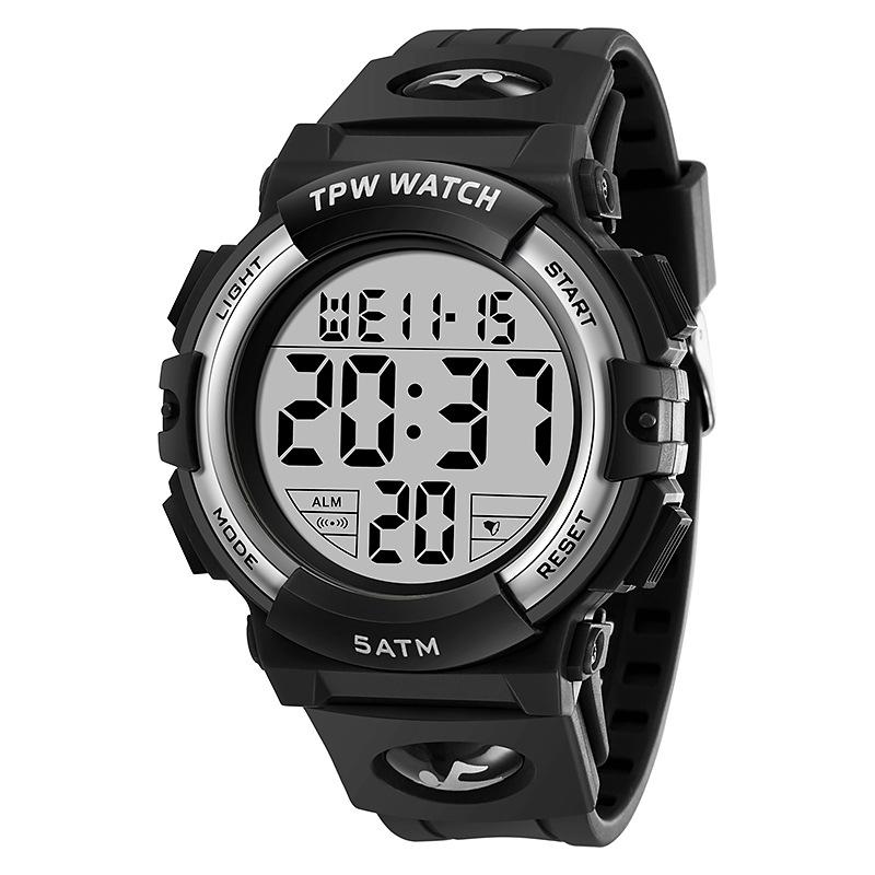 TPW Neue digitale Sportuhren für Männer, wasserdicht, elektronisch, Herrenarmbanduhr, Militärdatum, stoßfeste Uhr, beste Geschenkuhr schwarz/silber von Joom DACH