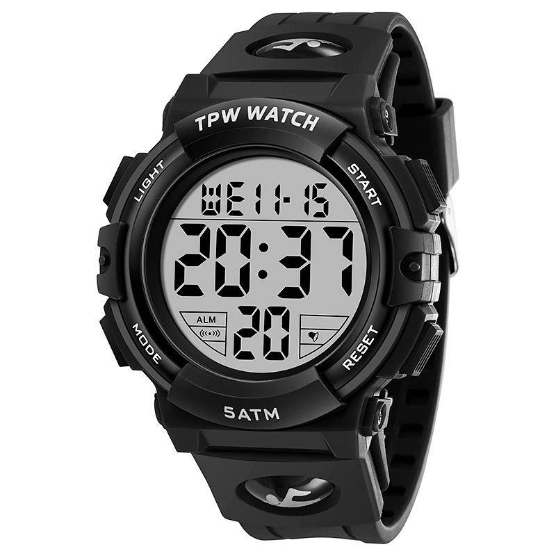 TPW Neue digitale Sportuhren für Männer, wasserdicht, elektronisch, Herrenarmbanduhr, Militärdatum, stoßfeste Uhr, beste Geschenkuhr schwarz von Joom DACH