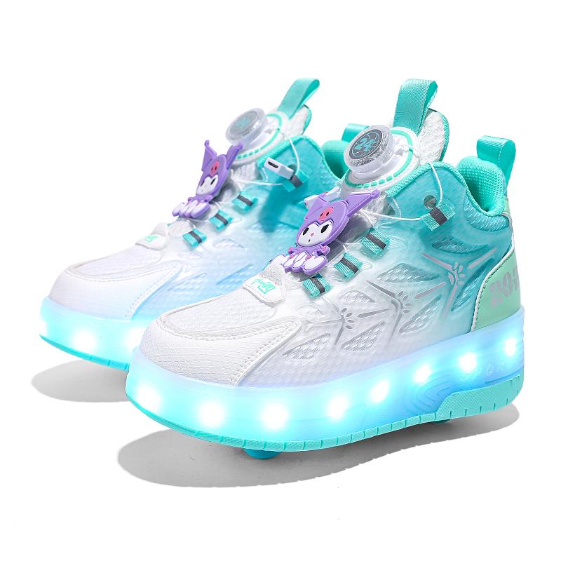 TUINANLE Hochwertige Skateschuhe für Kinder LED-Licht Leuchtende Sneaker Kinder Zwei-Rollen-Schuhe für Jungen Mädchen mit USB-Aufladung 34 grün von Joom DACH