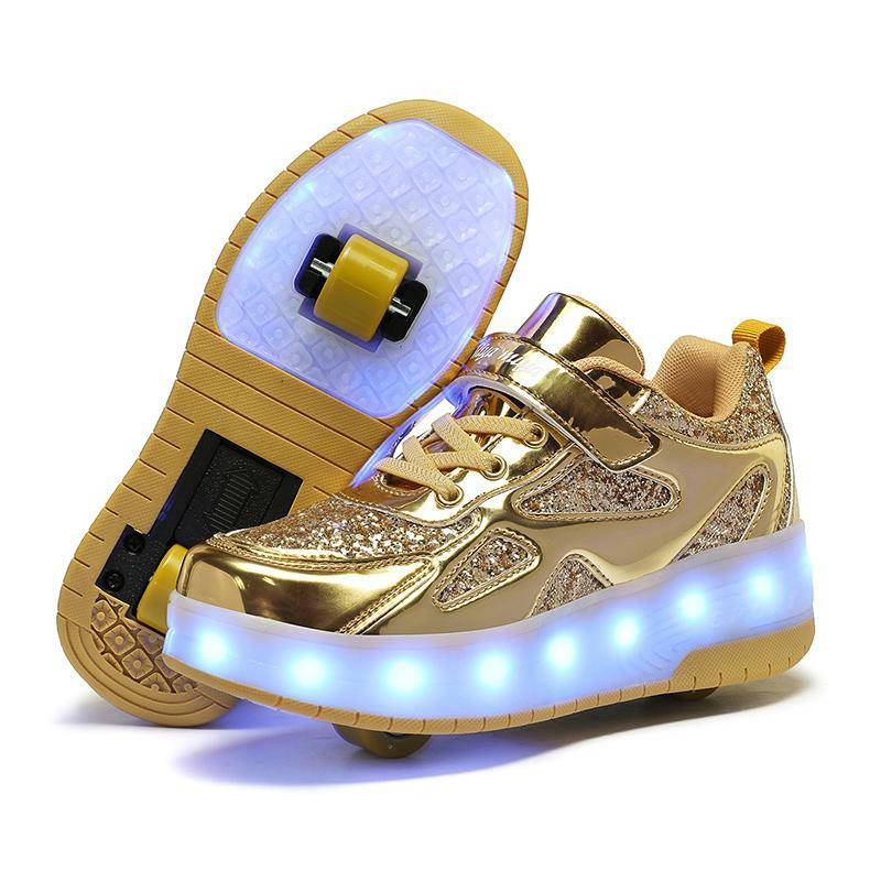 TUINANLE Kinder Jungen Mädchen Blinkende Rollschuhschuhe Kinder LED Leuchtende Schuhe Leuchtende Räder 35 gold von Joom DACH
