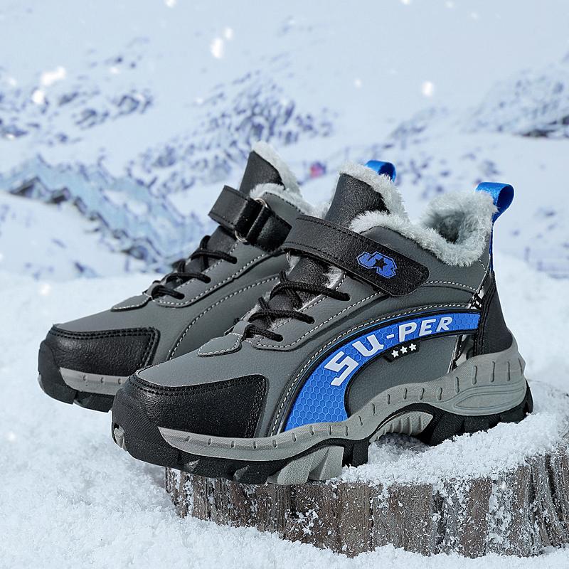 TUINANLE Kinder Winter-Kletterschuhe, dicker Plüsch, warm, rutschfest, für Jungen, Outdoor, Freizeitschuhe aus Baumwolle 35 blau/graue von Joom DACH