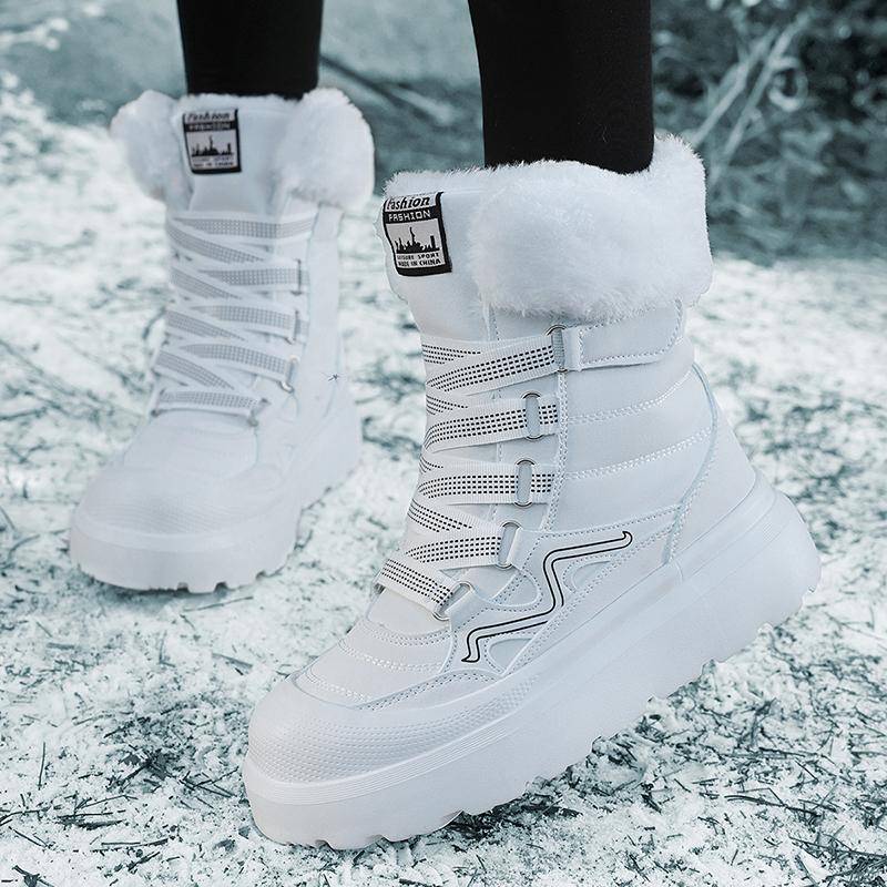 TUINANLE Winter Schneestiefel Damen Baumwollschuhe Verdickt Rutschfest Plüsch Stiefeletten Weiche Sohle Warme Outdoor Schuhe 38 weiß von Joom DACH