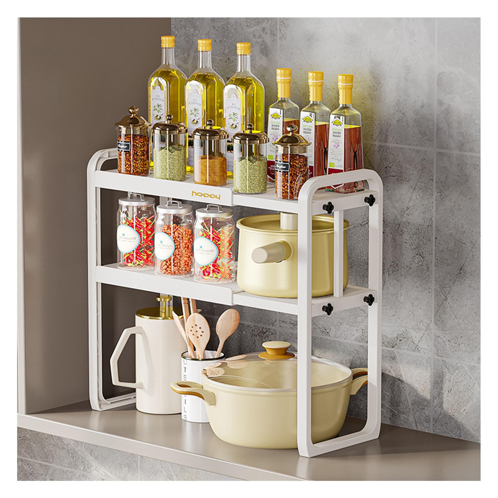 Tabletop Küche Storage Rack Weiß Kunststoff Doppel Schichten Teleskop Küche Regal Organizer für von Joom DACH