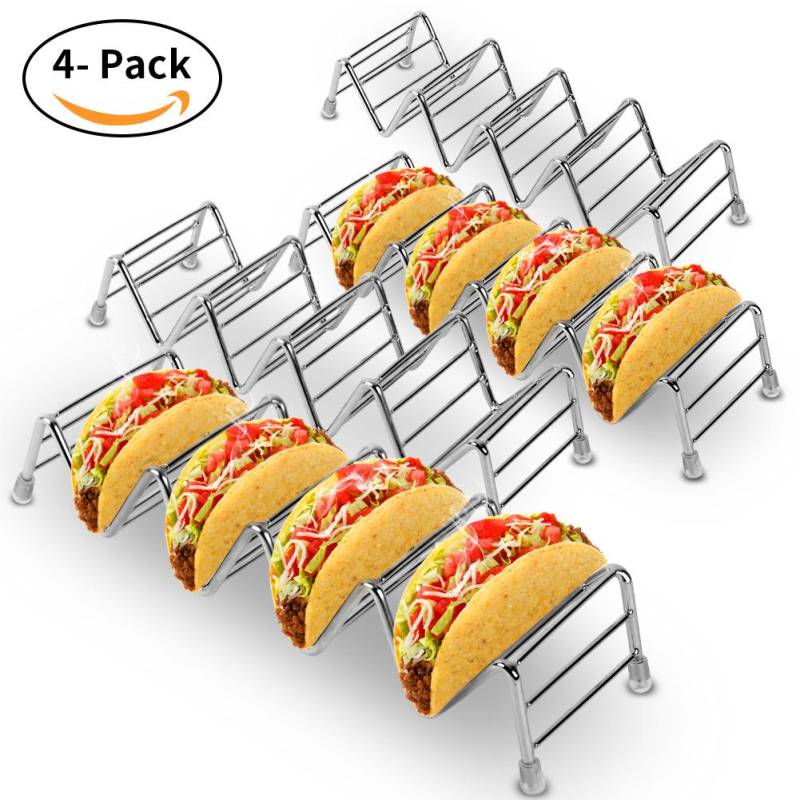 Taco Halter Set mit 4 Stück, Premium Edelstahl Taco Ständer Rack für Kinder Hart- oder Weichschalen Tacos von Joom DACH