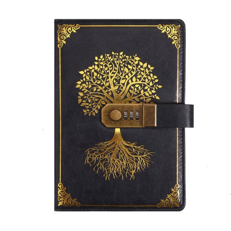 Tagebuch A5 Notizbuch mit Schloss zum Schutz von Geheimnissen Reisetagebuch Büro Schulbedarf Style2-Black von Joom DACH