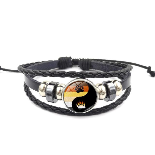 Tai Chi Yin Yang Paar-Armbänder für Frauen, Schmuck, handgefertigt, mehrschichtig, schwarzes Leder, Perlenarmband, verstellbar, Geschenk für Männer von Joom DACH