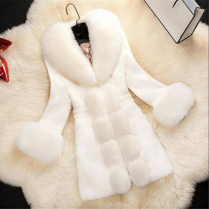 Taillen-Kunstpelzmantel Damen Mittellanger Kunstfuchspelzkragen Kleines Kaninchenfell Slim-Fit-Nerzpelzmantel Warmer Parka-Mantel Winterplüsch-Baumwolljacke S von Joom DACH