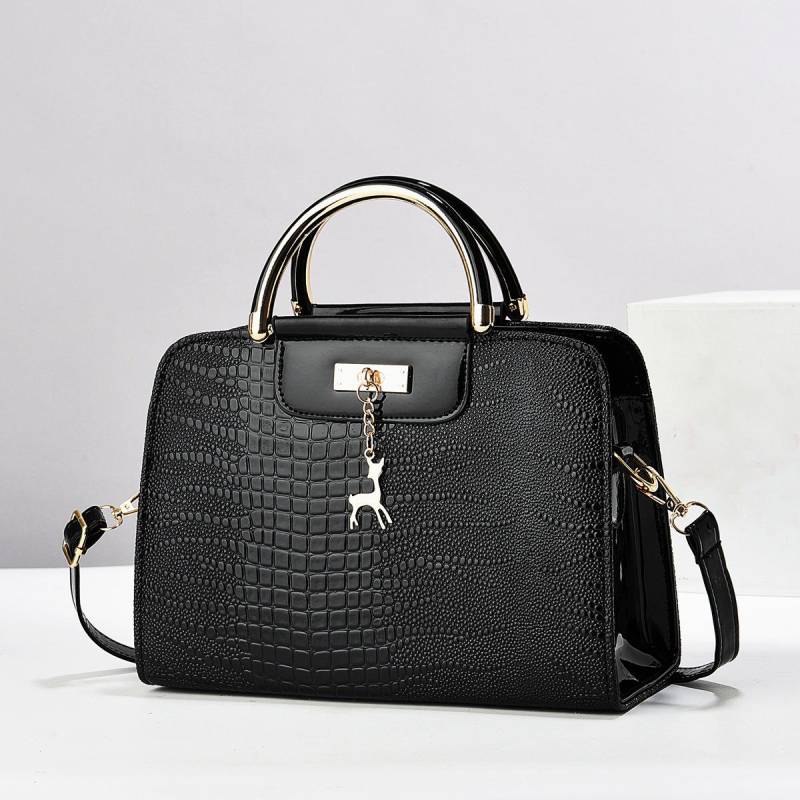 Taizhou Damen Einfarbig PU Leder Handtasche - Steinmuster Quadratische Umhänge- & Schultertasche 26*11*18 cm schwarz von Joom DACH