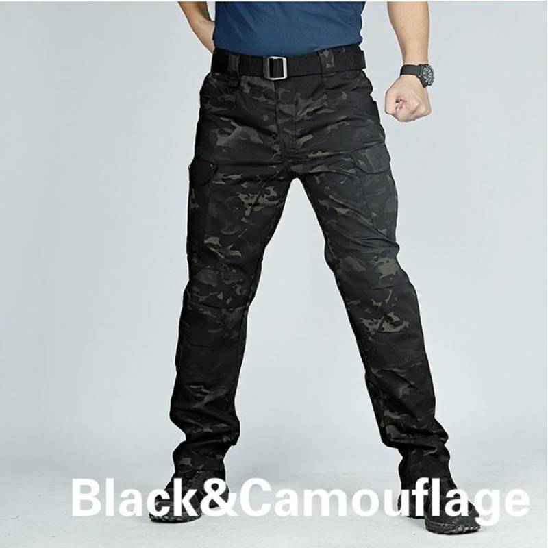 Taktische Overalls für Herren, Freizeithosen, Polizeikampf, wasserdichte Hosen mit mehreren Taschen, männliche Militärhosen, Outdoor-Wanderhosen, Übergröße S-4XL XL camouflage/schwarz von Joom DACH