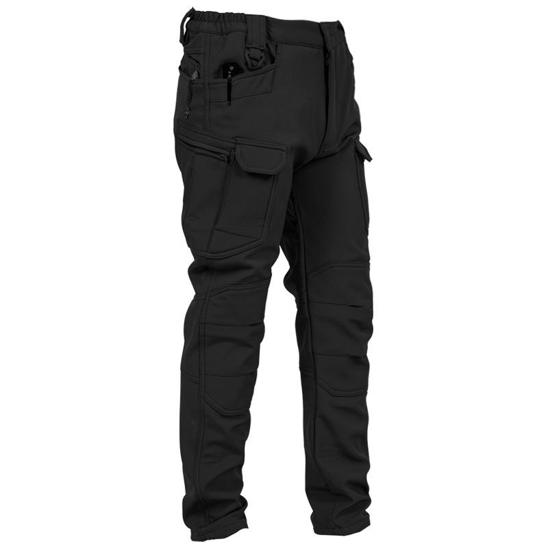 Taktische Plüschhose Herren X7 Softshell Fleece Winddicht Wasserdicht Camo Kampf Warme Hose Große Tasche Verschleißfeste Trekking Cargohose 3XL schwarz von Joom DACH