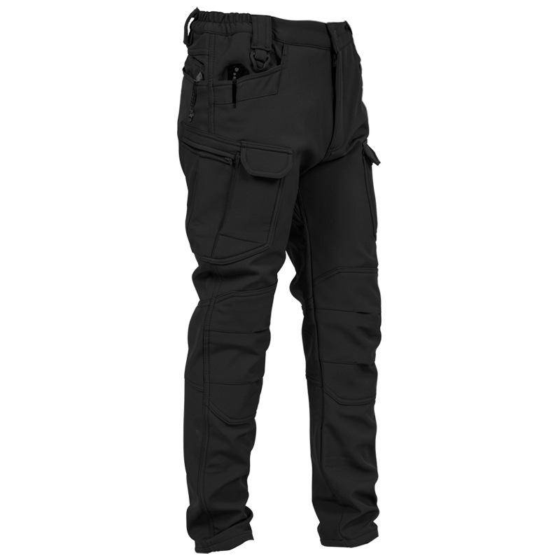 Taktische Plüschhose Herren X7 Softshell Fleece Winddicht Wasserdicht Camo Kampf Warme Hose Große Tasche Verschleißfeste Trekking Cargohose 3XL schwarz von Joom DACH