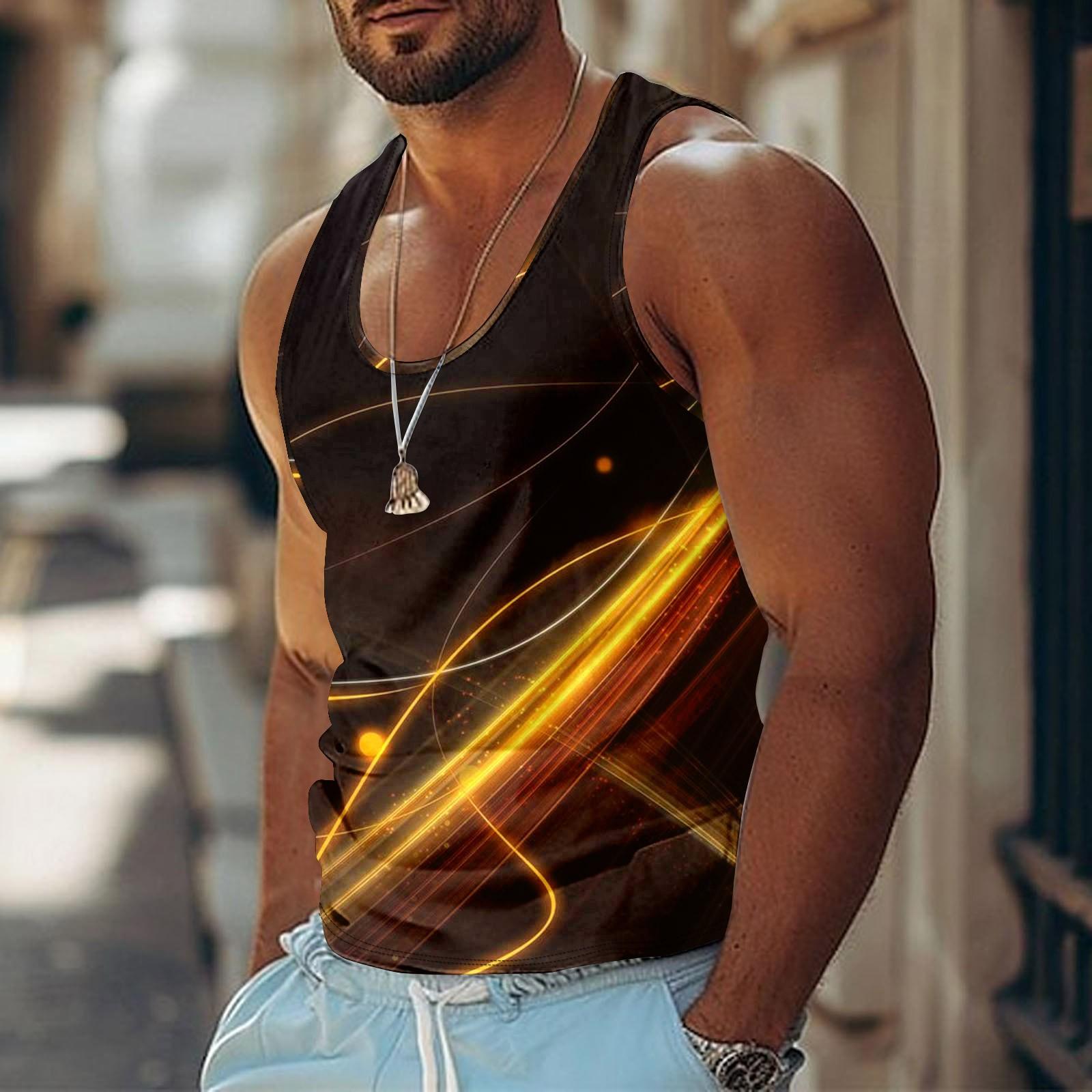 Tanktop für Herren, Sommer, Surf- und Strand-Top, lässig, atmungsaktiv, ärmellos, lockerer Aufdruck S gold von Joom DACH