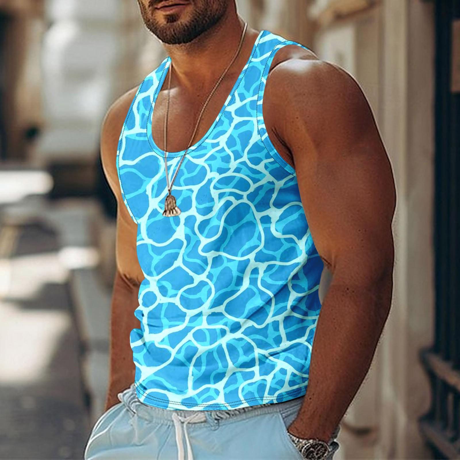 Tanktop für Herren, Sommer, Surf- und Strand-Top, lässig, atmungsaktiv, ärmellos, lockerer Aufdruck XL blau von Joom DACH