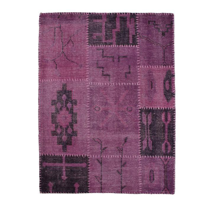 Handgefertigter Patchwork-Teppich aus Wolle - THE DECO FACTORY - ANTIC LINE ART - Lila - Natur - 135 x 190 cm von Joom DACH