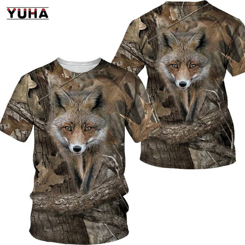Tarnung Jagdtiere Wildschwein/Fuchs 3D T-Shirt Sommer Freizeit Herren T-Shirt Mode Straße Damen Pullover Kurzarm j XXL von Joom DACH