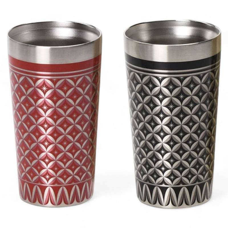 Tasse Edelstahl Paar Vakuum Doppelschicht Becher Paar Rot und Schwarz in Holzbox 350ml J-kitchens von Joom DACH