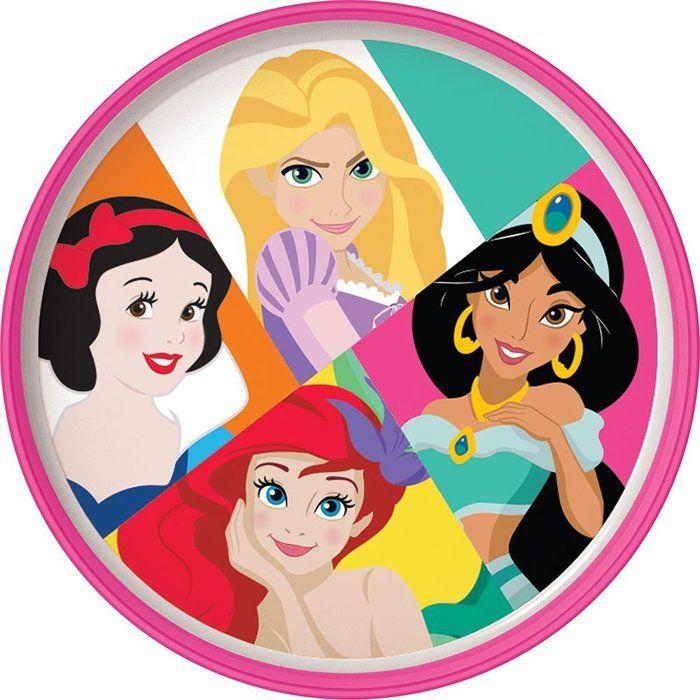 Tataway Assiette à dîner en plastique blanche et rose Disney Princesses Blanche-Neige Ariel Jasmin Raiponce avec base antidérapante von Joom DACH