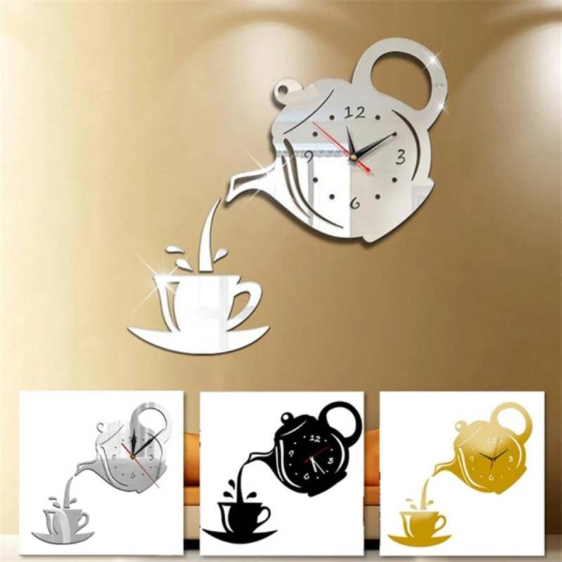 Teekanne Form Wanduhr Moderne Küche Home Decor Wand Aufkleber Hohl Digitaluhr uhr hause uhr 40cm X 40cm gold von Joom DACH