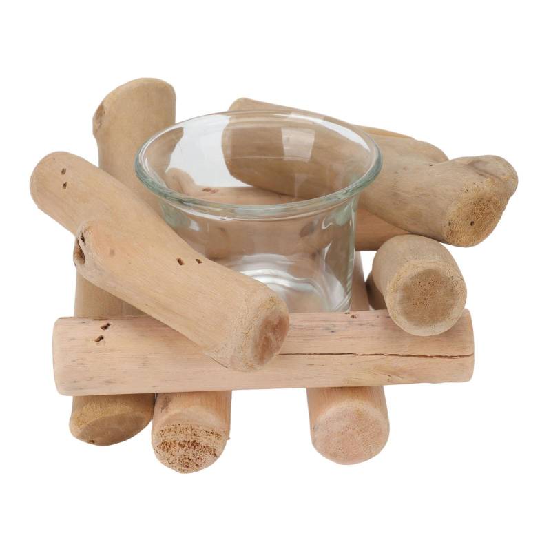 Teelichthalter aus Holz Vintage Schlichter Rustikaler Stil Treibholz Kerzenständer mit Glasbecher Zuhause von Joom DACH