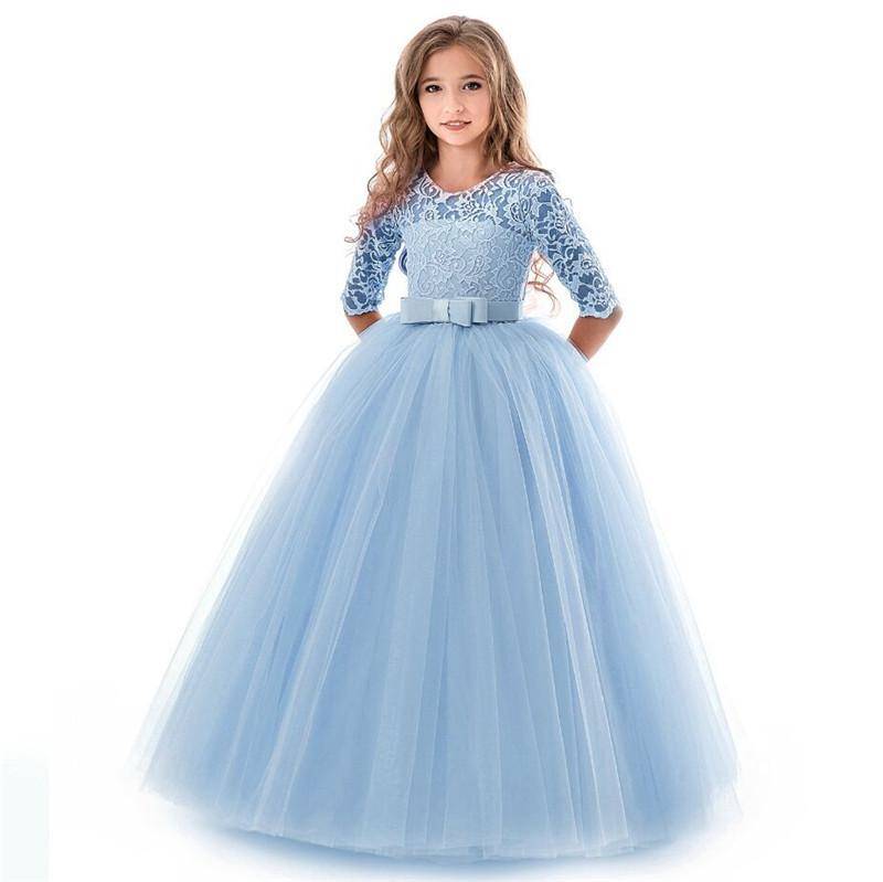 Teenager Mädchen Kleid Sommer Kinder Kleidung Party Elegante Prinzessin Lange Tüll Baby Mädchen Kinder Spitze Hochzeit Zeremonie Kleider 130 blau von Joom DACH