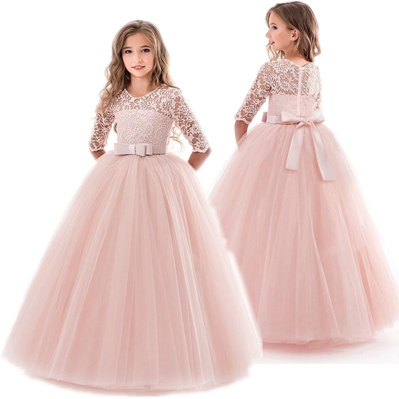 Teenager Mädchen Kleid Sommer Kinder Kleidung Party Elegante Prinzessin Lange Tüll Baby Mädchen Kinder Spitze Hochzeit Zeremonie Kleider 130 rosa von Joom DACH