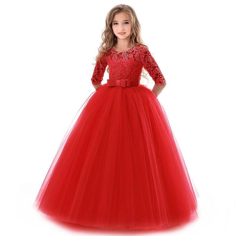 Teenager Mädchen Kleid Sommer Kinder Kleidung Party Elegante Prinzessin Lange Tüll Baby Mädchen Kinder Spitze Hochzeit Zeremonie Kleider 160 rot von Joom DACH