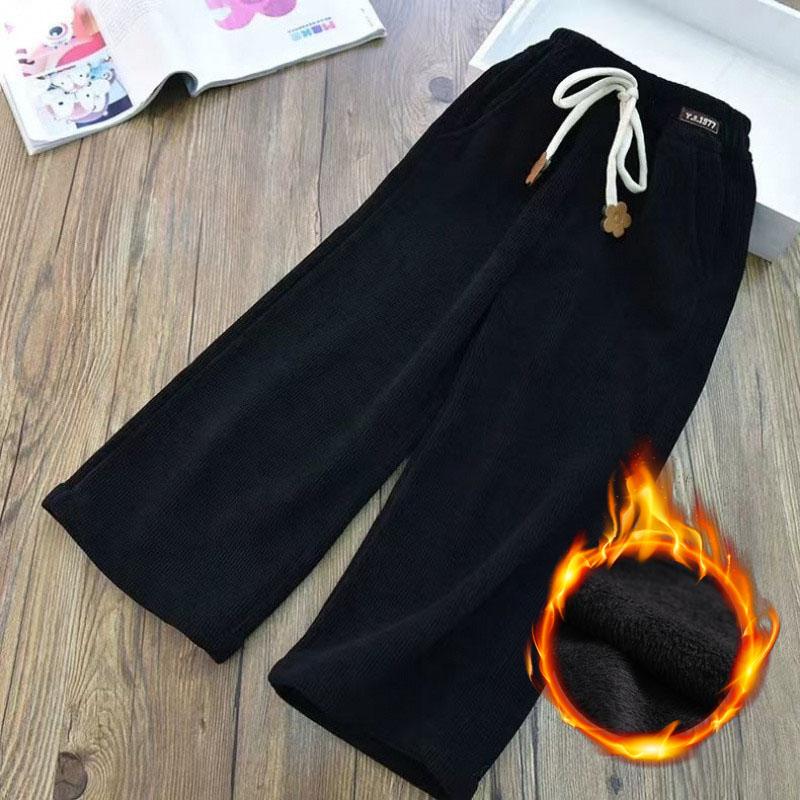 Teenager Mädchen Lockere Cordhosen Einfarbig Lässige Warme Hosen Mädchen Kleidung Fleecehosen Jogginghose für Kinder 140 schwarz von Joom DACH