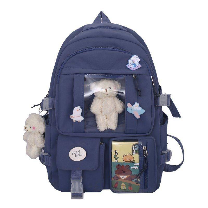 Teenager Rucksäcke für Mädchen Schultaschen Frauen Multipocket Tasche große Kapazität Rucksack Mochila Feminina Kawaii Taschen 44cm*31cm*14cm navy blau von Joom DACH