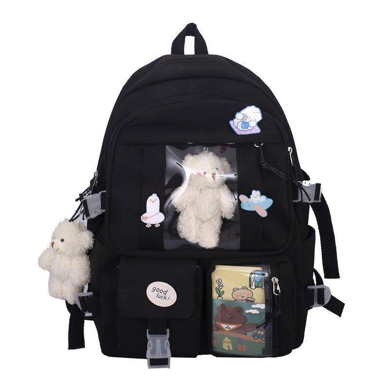 Teenager Rucksäcke für Mädchen Schultaschen Frauen Multipocket Tasche große Kapazität Rucksack Mochila Feminina Kawaii Taschen 44cm*31cm*14cm schwarz von Joom DACH