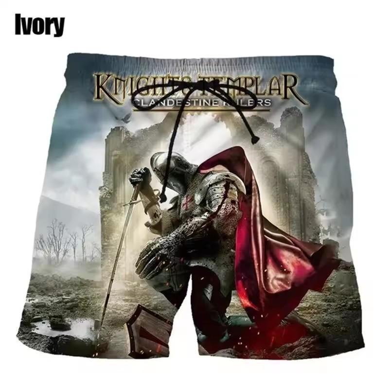 Tempelritter 3D-Druck Herren Sommer Casual Sport Strandshorts Sommer Surfshorts Männliche Badehose Badehose Hip Hop Hose XL von Joom DACH