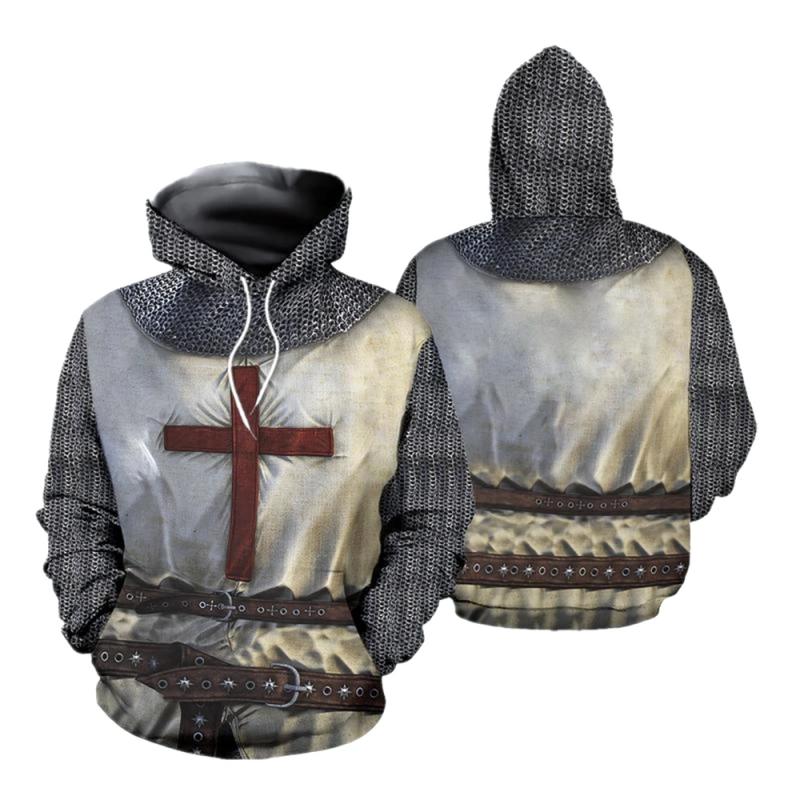 Tempelritter-Rüstung Hoodies Jacke Kreuzritter Kreuz Mittelalterlicher Sweatshirt Pullover Vollständig bedruckt 3D Herren Hoodie Trainingsanzug Karneval 2XL von Joom DACH