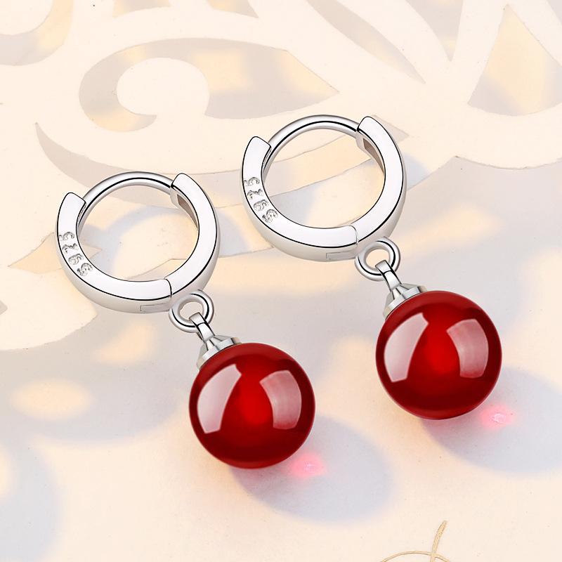 Temperament Mittellange Ohrringe Perlen Ohrbügel Modisch und Vielseitig Rote Achatperlen Ohrschmuck für Damen von Joom DACH