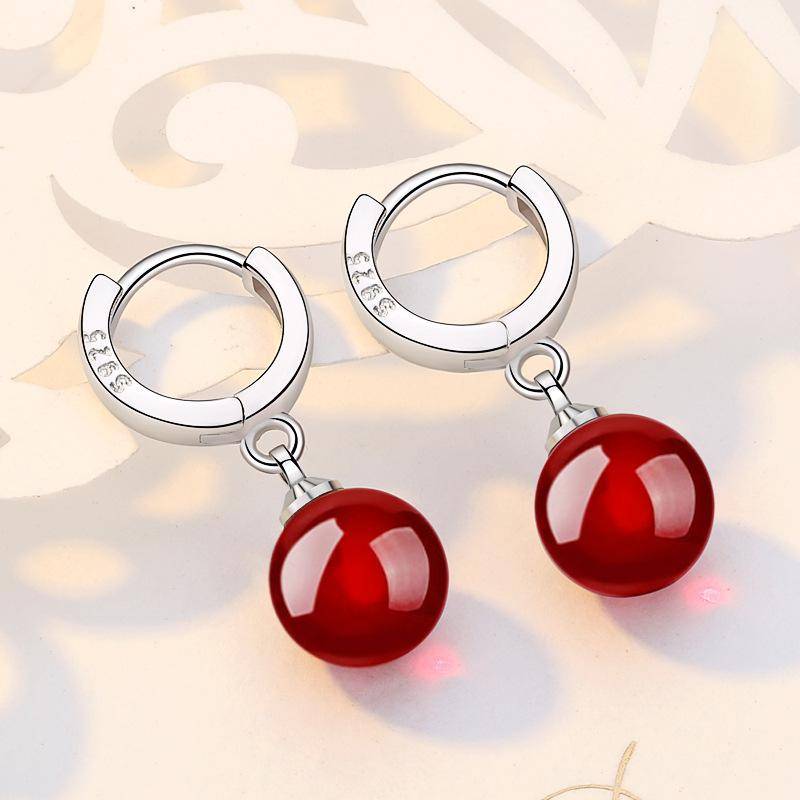 Temperament Mittellange Ohrringe Perlen Ohrbügel Modisch und Vielseitig Rote Achatperlen Ohrschmuck für Damen von Joom DACH