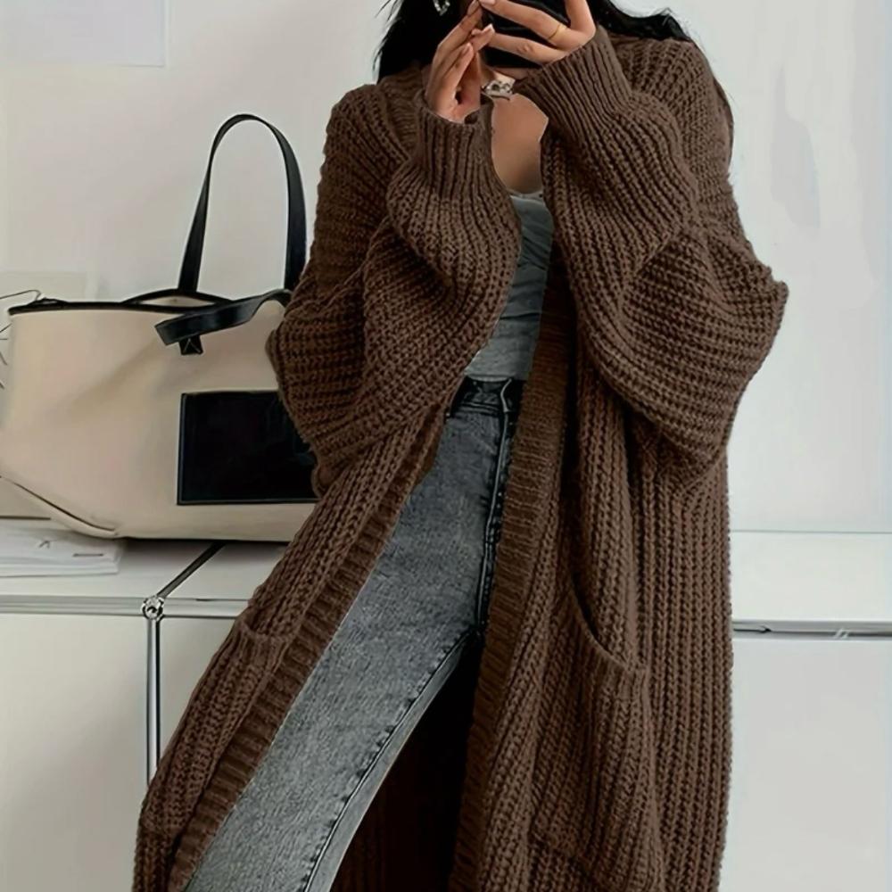 Temperament langer Overknee-Pullover-Cardigan Damen Herbst und Winter neu lässiger Wind locker verdickte Strickjacke Damenmode M kaffeebraun von Joom DACH