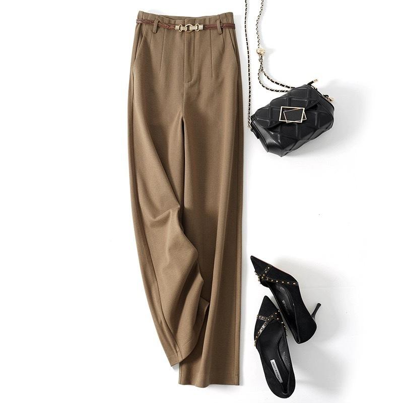 Temperamentvolle, hautfreundliche Pendelhose mit Gürtel und hoher Taille, lockere Hose mit weitem Bein für Damen, lässige Hose mit geradem Bein, Wollhose 2XL von Joom DACH