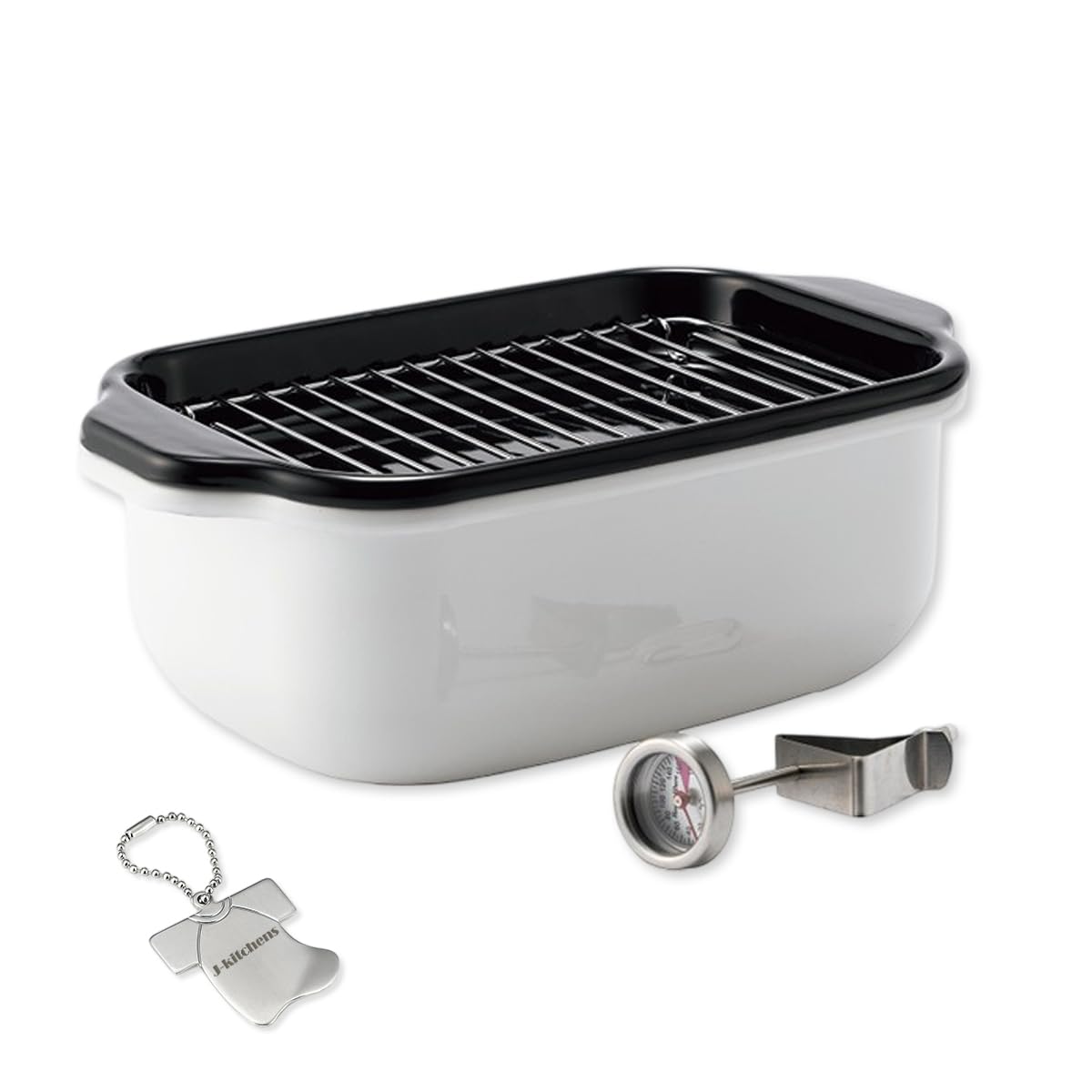 Tempura Leicht zu frittieren lang Rechteckig Inklusive IH Originaletikett enthalten J-kitchens Topf, Emaille, Zutaten, Art, Teig, Abtropfgitter, Draht, Thermometer, weiß von Joom DACH