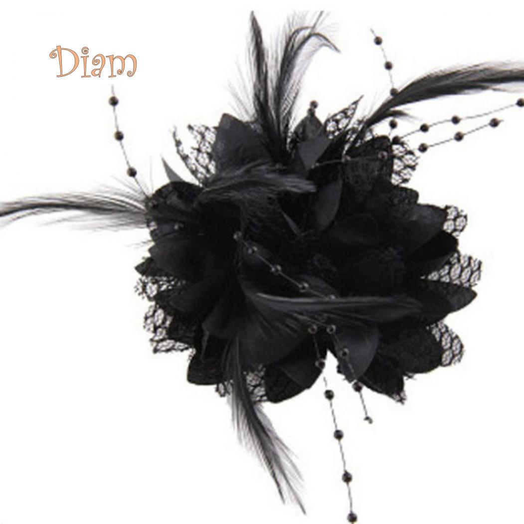 Tenfyer Damen Blumen-Feder-Corsage-Haarband, Haarspange, Kopfbedeckung, Party-Dekoration, Geschenk schwarz von Joom DACH