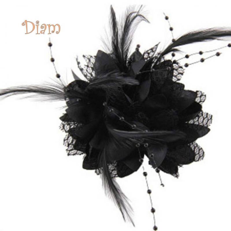 Tenfyer Damen Blumen-Feder-Corsage-Haarband, Haarspange, Kopfbedeckung, Party-Dekoration, Geschenk schwarz von Joom DACH