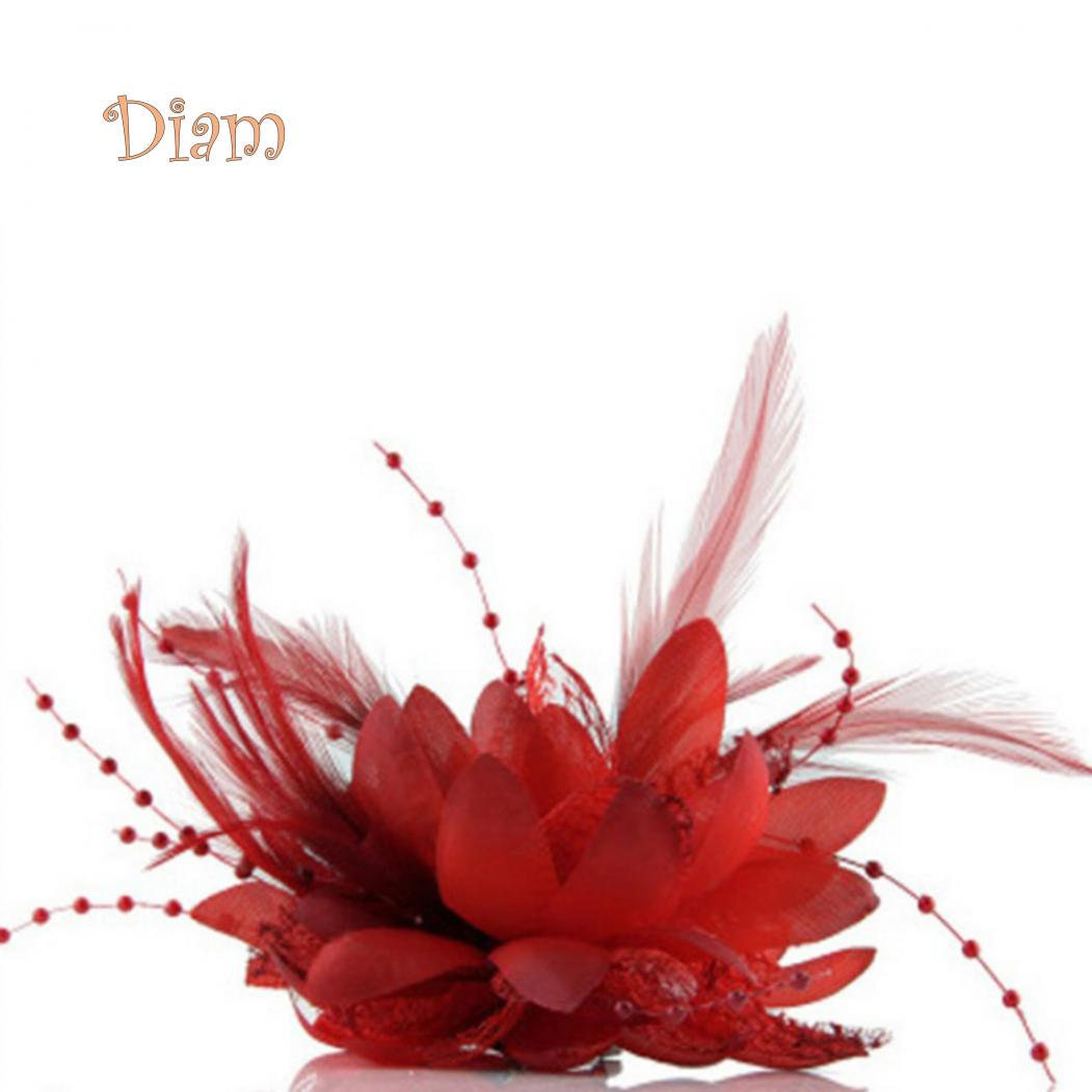 Tenfyer Damen Blumen-Feder-Corsage-Haarband, Haarspange, Kopfbedeckung, Party-Dekoration, Geschenk rot von Joom DACH
