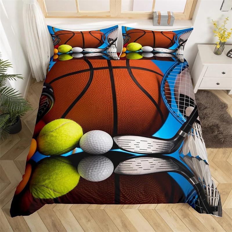 Tennisball Bettbezug-Set Sportspiel-Themen Bettwäsche-Set Einzelgröße für Kinder Jugendliche Erwachsene Tennisschläger Ball Bettdeckenbezug 70X133cm-2pcs von Joom DACH