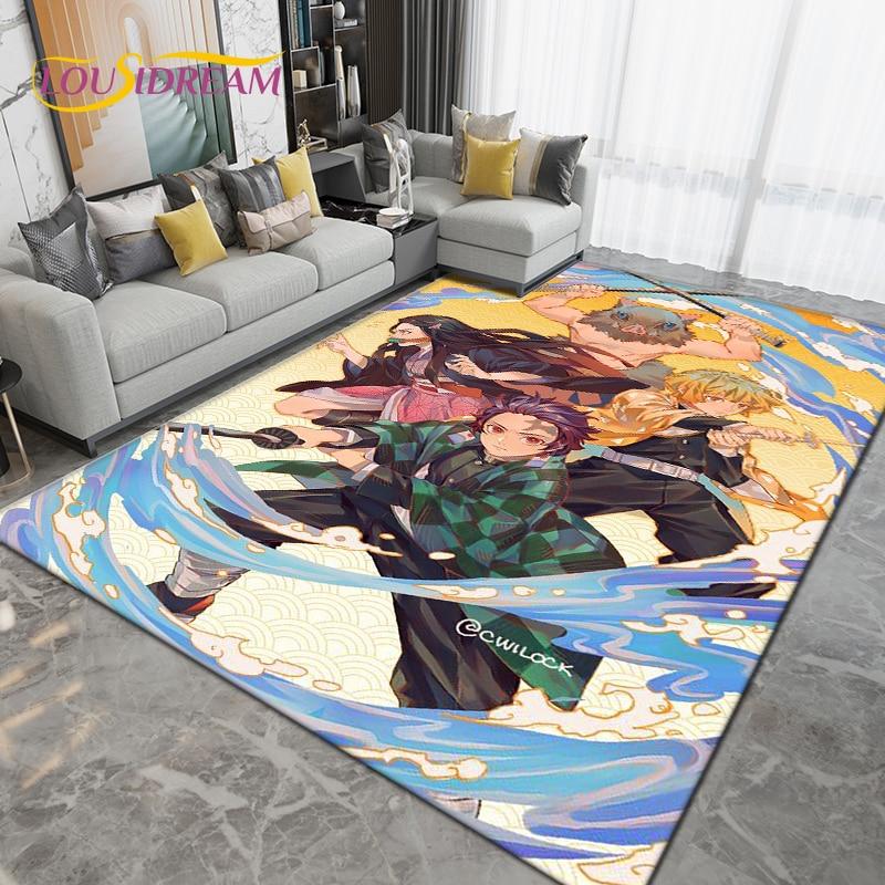 Teppich mit Cartoon-Dämonen-Slayer-Motiv, groß, Teppich für Wohnzimmer, Kinderzimmer, Dekoration, rutschfeste Bodenmatte zum Spielen und Krabbeln für Kinder 120x160cm von Joom DACH