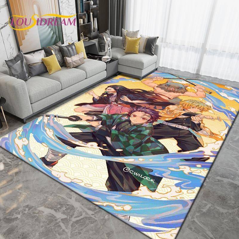 Teppich mit Cartoon-Dämonen-Slayer-Motiv, groß, Teppich für Wohnzimmer, Kinderzimmer, Dekoration, rutschfeste Bodenmatte zum Spielen und Krabbeln für Kinder 120x160cm von Joom DACH