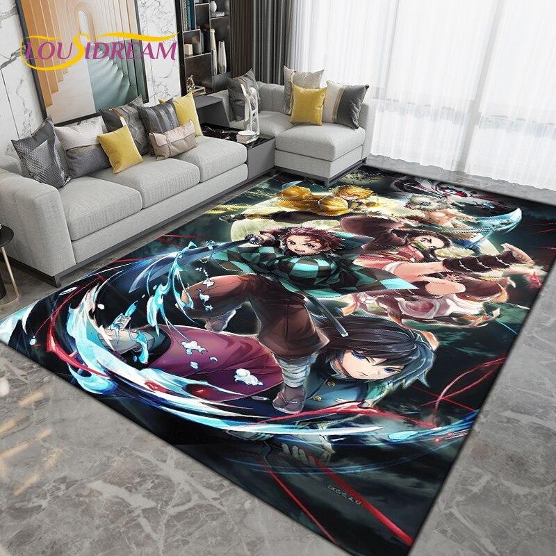 Teppich mit Cartoon-Dämonen-Slayer-Motiv, groß, Teppich für Wohnzimmer, Kinderzimmer, Dekoration, rutschfeste Bodenmatte zum Spielen und Krabbeln für Kinder 60x90cm von Joom DACH