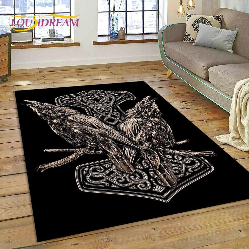 Teppich mit nordischer Wikinger-Mythologie, Odin, Walhalla, für Zuhause, Wohnzimmer, Schlafzimmer, Sofa, Fußmatte, Dekor, Kinderteppich, rutschfeste Bodenmatte 40x60cm von Joom DACH