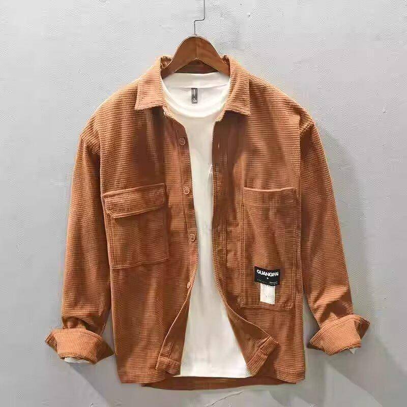 Texture Shirt Herren Japanisches Retro-Gezeiten-Arbeitshemd Langarm Frühling und Herbst lockere Freizeitjacke 4XL braun von Joom DACH