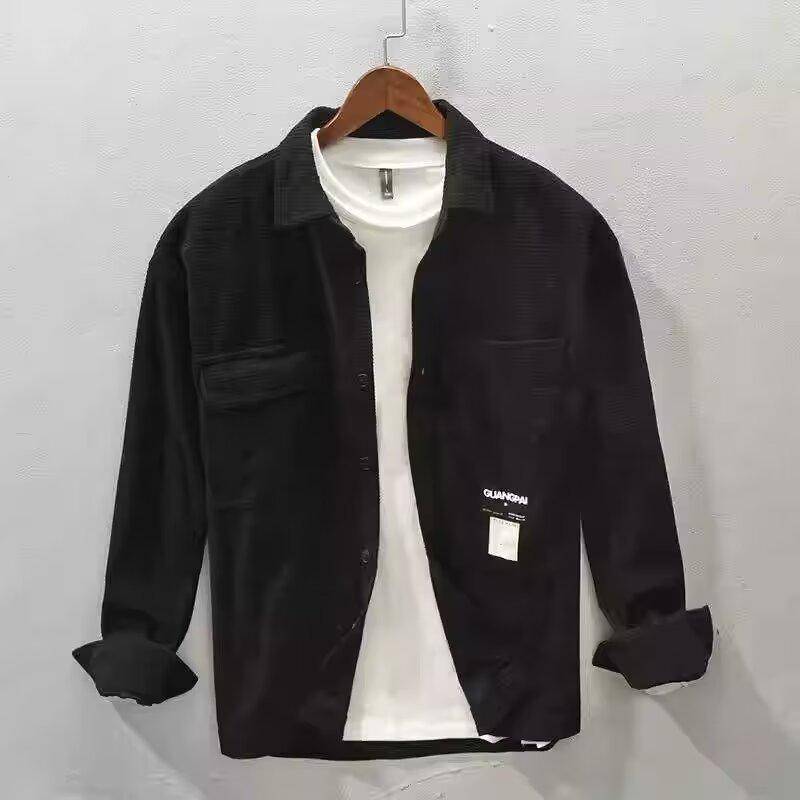 Texture Shirt Herren Japanisches Retro-Gezeiten-Arbeitshemd Langarm Frühling und Herbst lockere Freizeitjacke XL schwarz von Joom DACH
