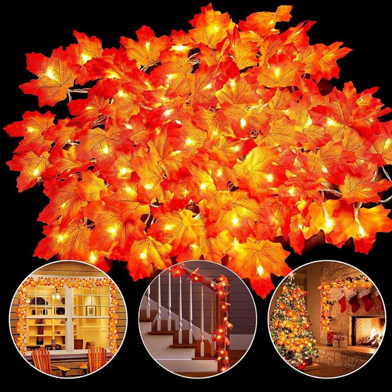 Thanksgiving-Dekoration beleuchtet Herbstgirlande, Ahornblatt-Laternen, Innenurlaub, Herbst, Familienfeier, Halloween, Weihnachtsdekoration 2m 20leds von Joom DACH