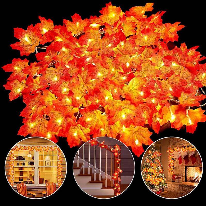 Thanksgiving-Dekoration beleuchtet Herbstgirlande, Ahornblatt-Laternen, Innenurlaub, Herbst, Familienfeier, Halloween, Weihnachtsdekoration 2m 20leds von Joom DACH