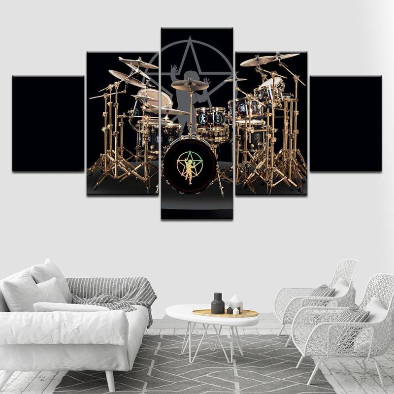 The Drums of Neil Peart Music 5-teiliges Leinwand-Hintergrundbild, modernes Poster, modulares Kunstgemälde für Wohnzimmer, Heimdekoration 20x35cm*2  20x45cm*2  20x55cm*1 von Joom DACH